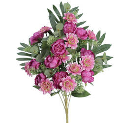 RAMO PALMA PEONIA MINI DALHIA FUXIA